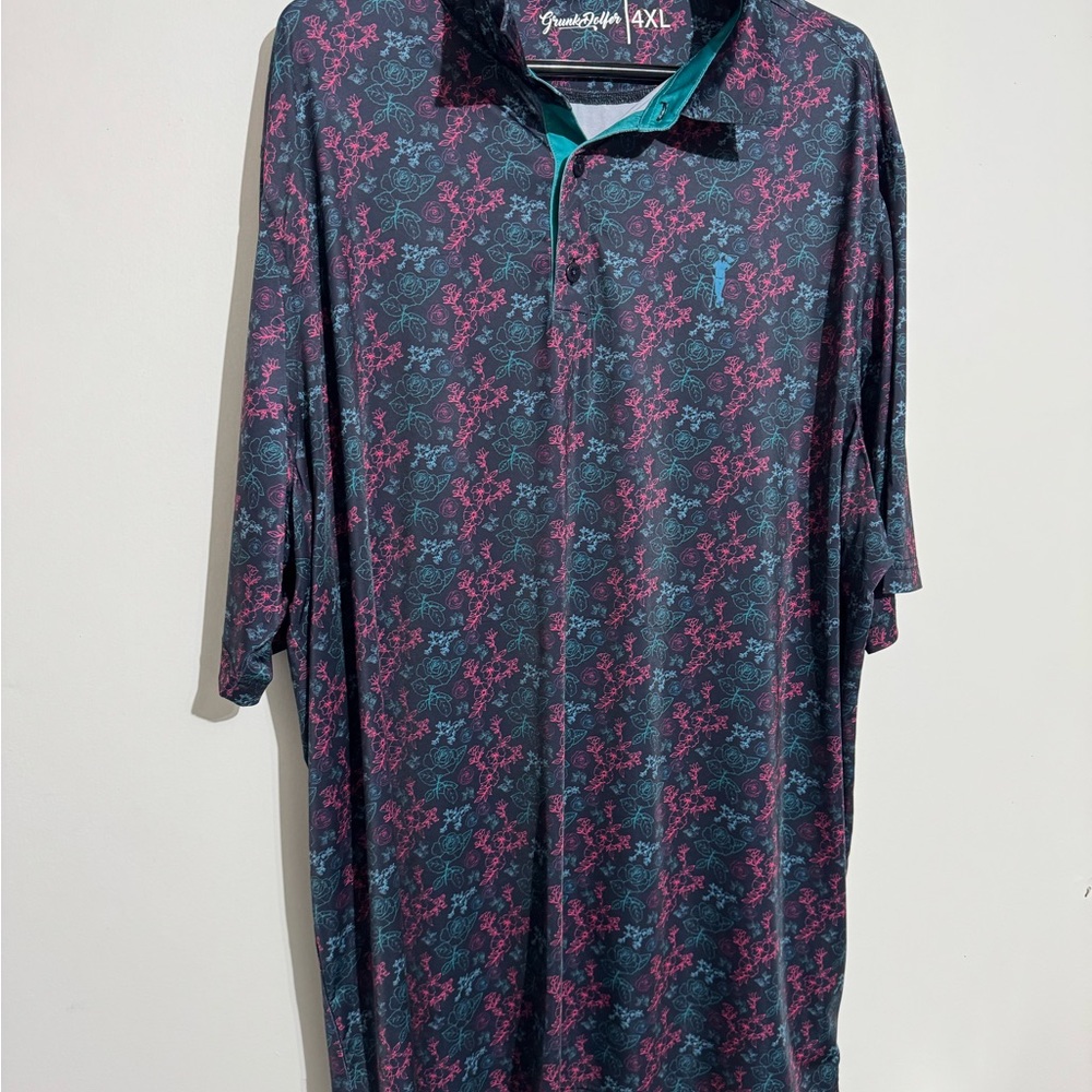 Men's Polo Shirt - Black and Pink Floral by [Brand]